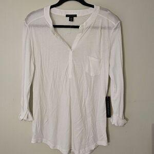 NWT Carole Little Split-Neck Cotton-Blend Top Size M